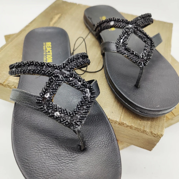 Kenneth Cole Reaction Sandals | Black Beaded Slides I Size 7 - Picture 1 of 8